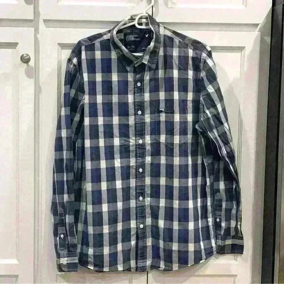 American Eagle Other - American Eagle Button Down Front XL Shirt long Sleeve Blue Plaid Vintage Fit
